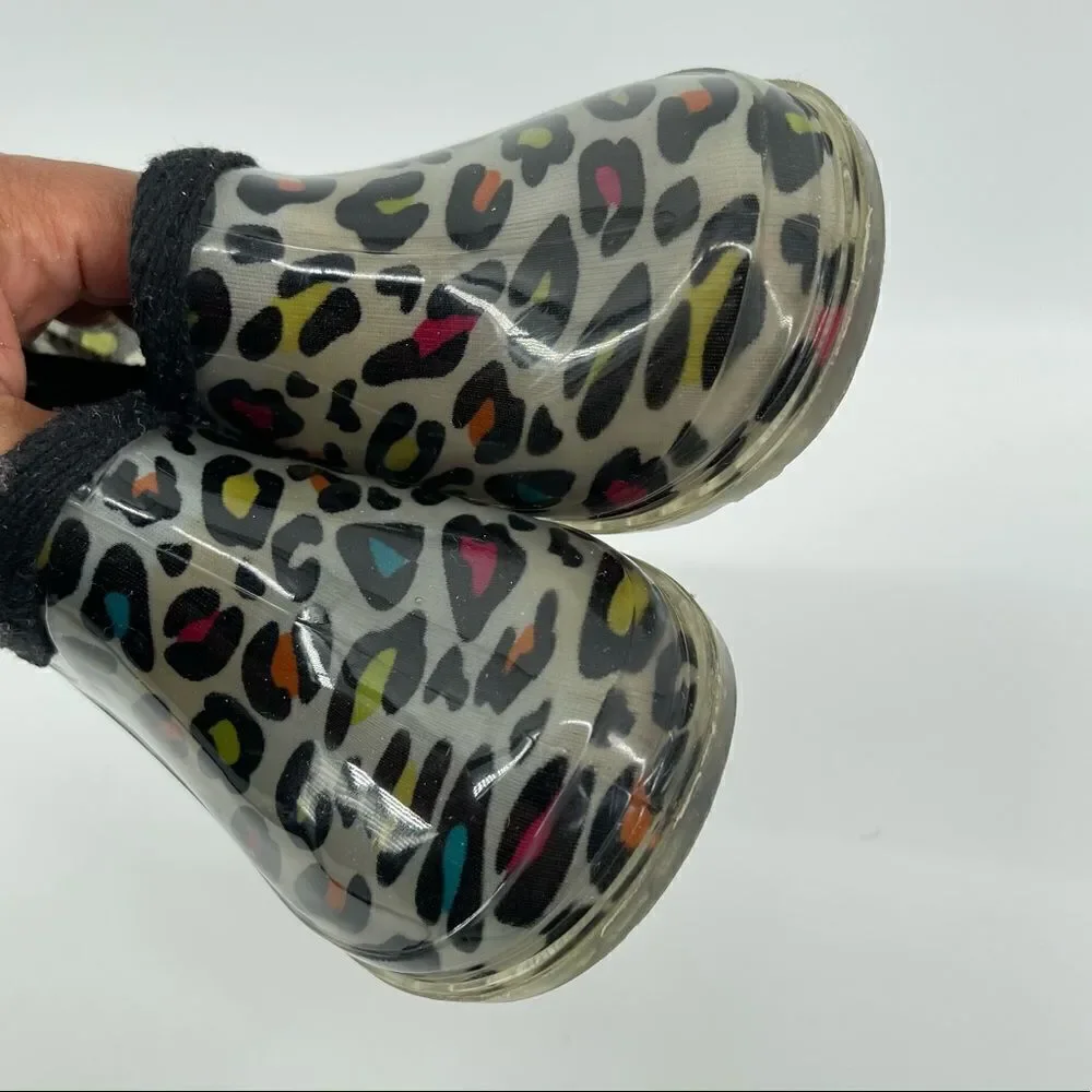Capelli New York Kids Girl’s Multicolor Leopard Print Rubber Ankle Rain Boots 9